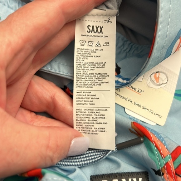 Saxx BETAWAVE 17" 2N1 DropTemp Cooling Liner Ballpark Pouch Swim Trunks 38 Surf - Picture 11 of 11